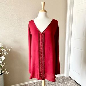 Red Long Sleeve Top | Pintuck & Button Detail | Georgette Blouse | Torrid Plus 5